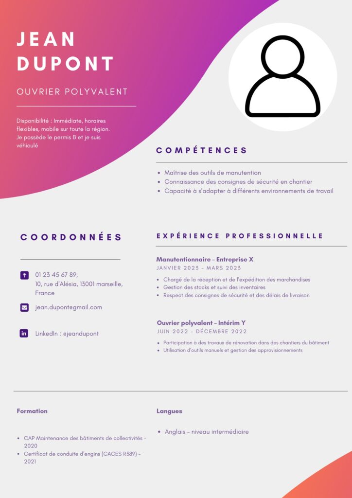 voici un exemple de CV